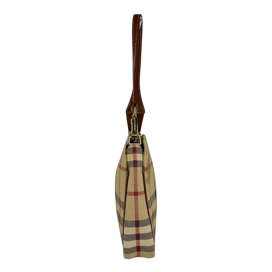Burberry Handbag Brown Leather Check Nova Beige Gold